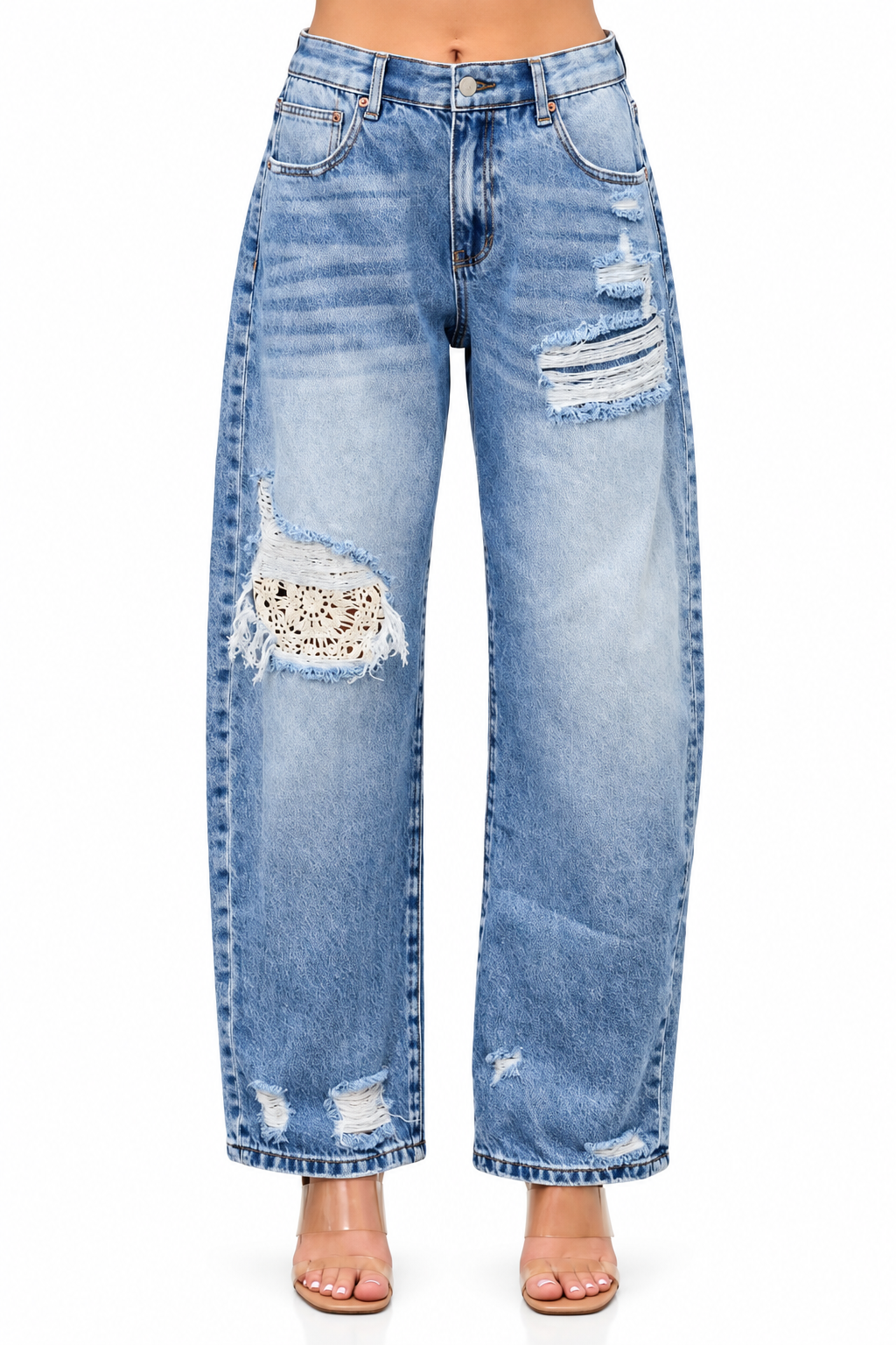 High Rise Crochet Barrel Jeans