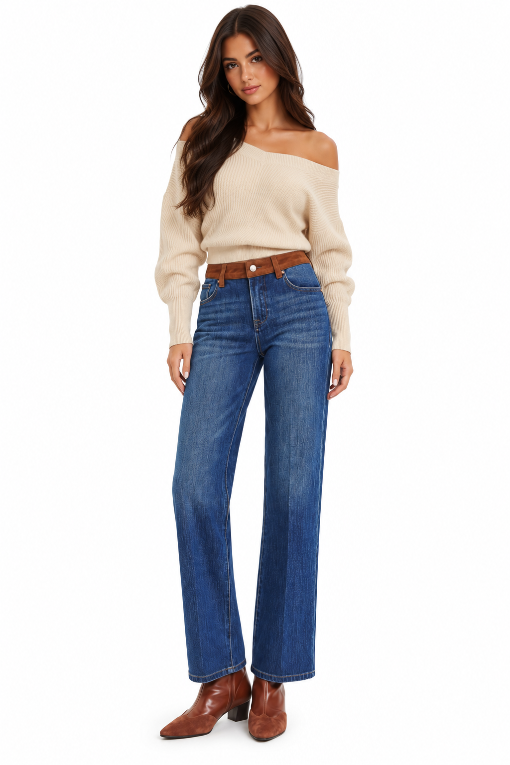 High Rise Suede Contrast jeans