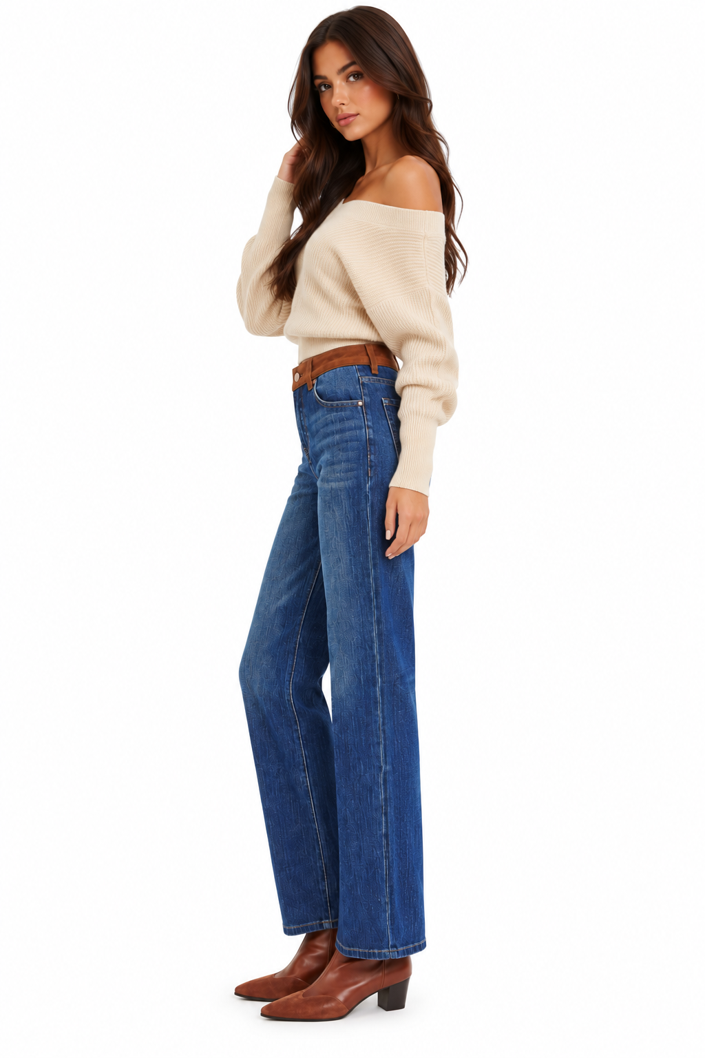 High Rise Suede Contrast jeans