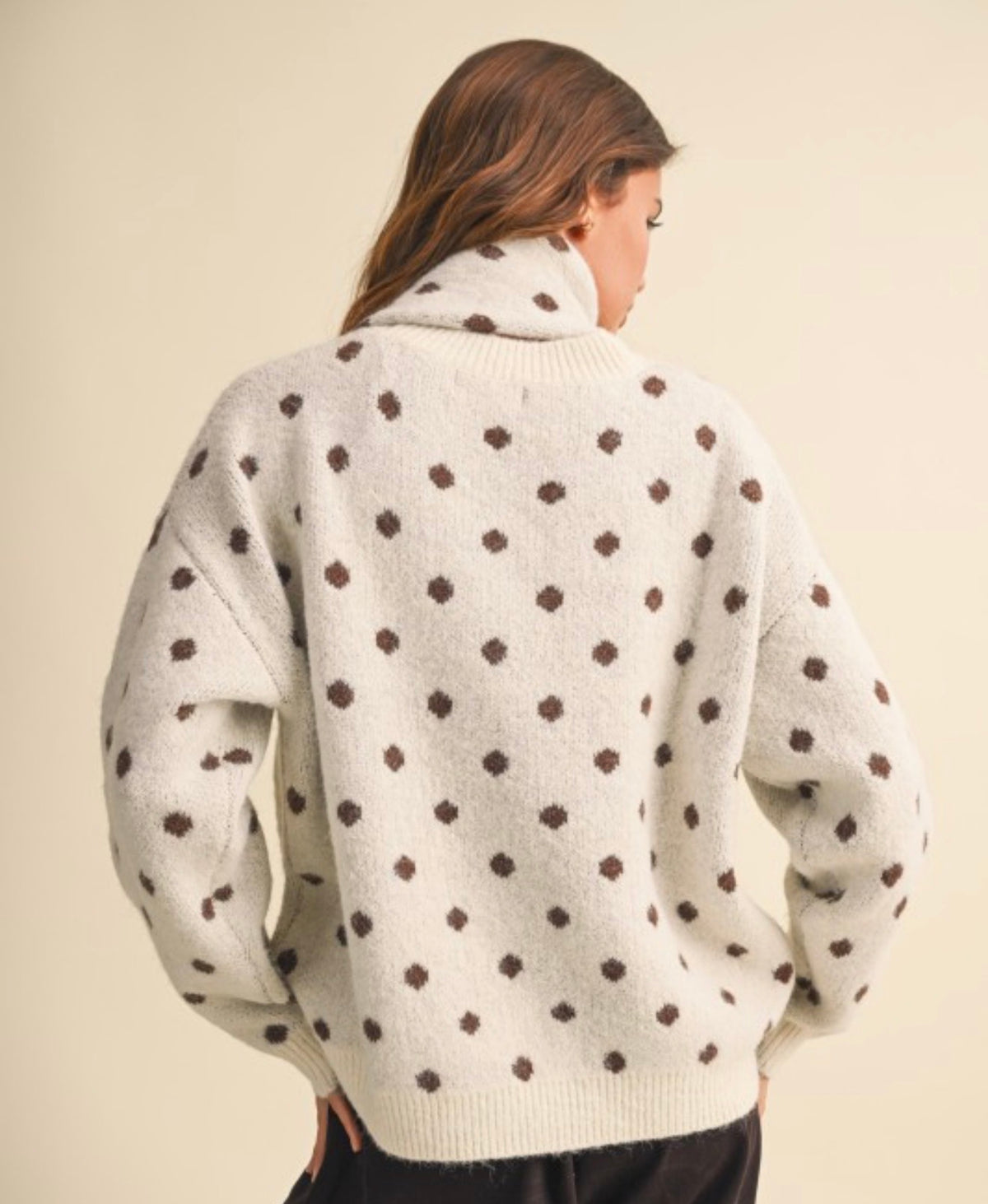 Crew Neck Pullover Dot Sweater With Scarf