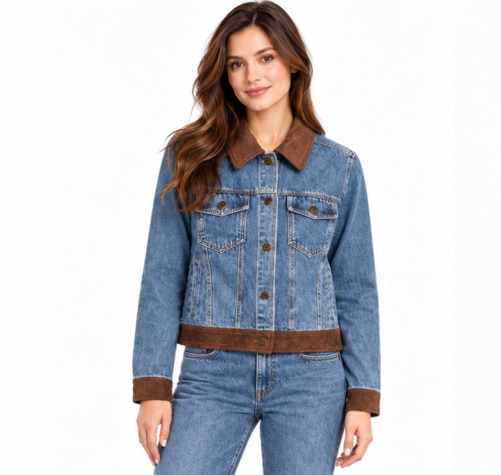Suede Contrast Denim Jacket