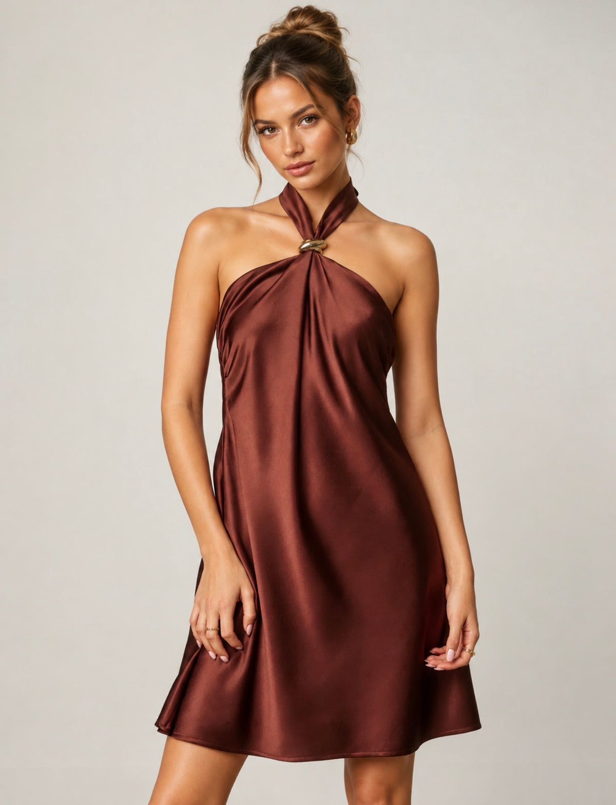 Satin Gold Halter Mini Dress