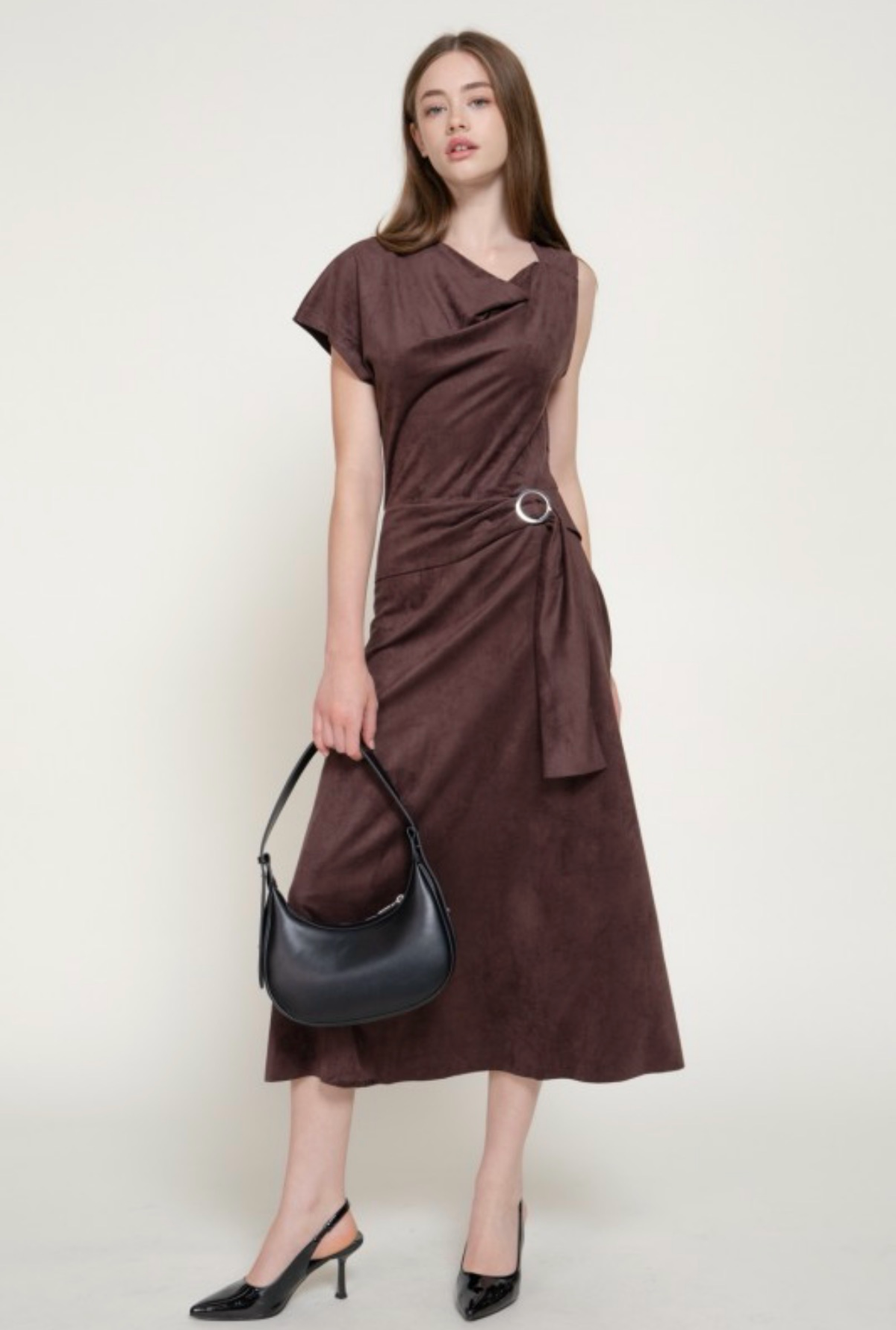Asymmetrical Flowy Belted Dress