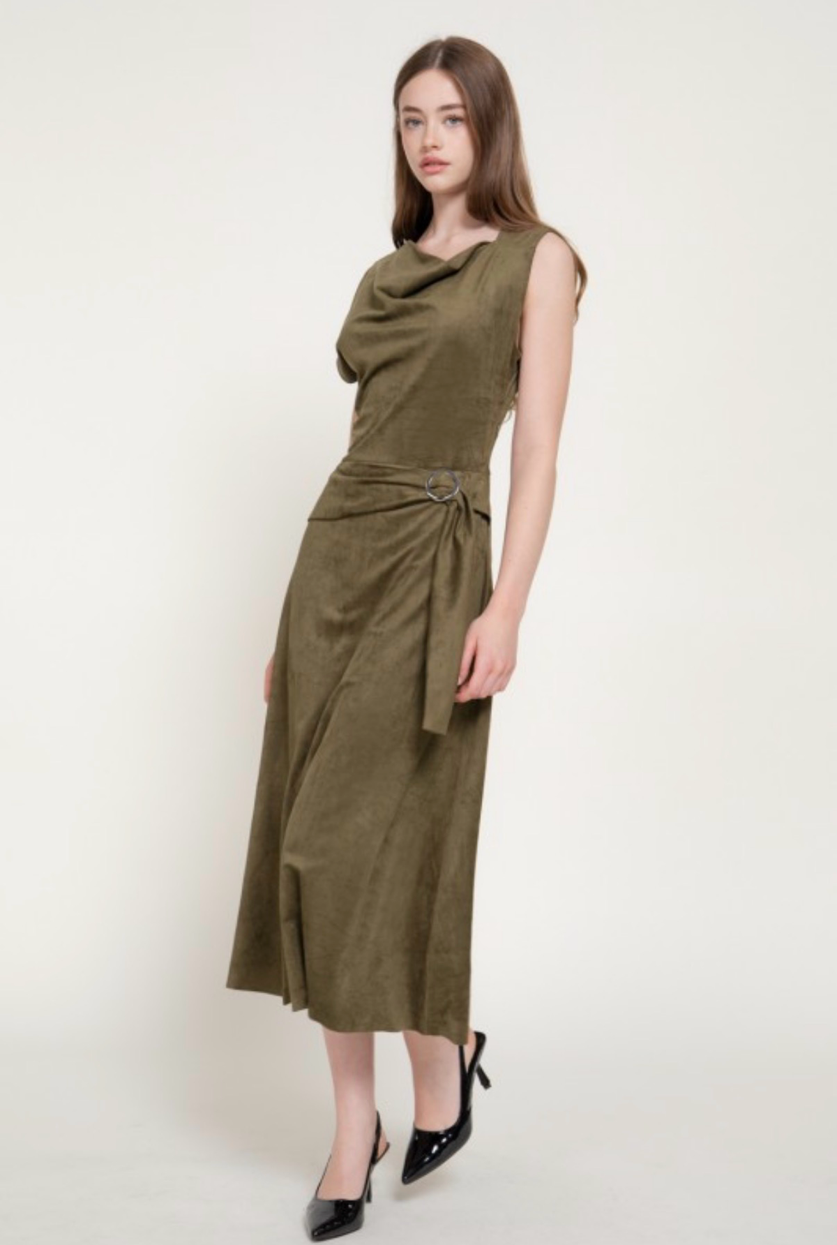Asymmetrical Flowy Belted Dress